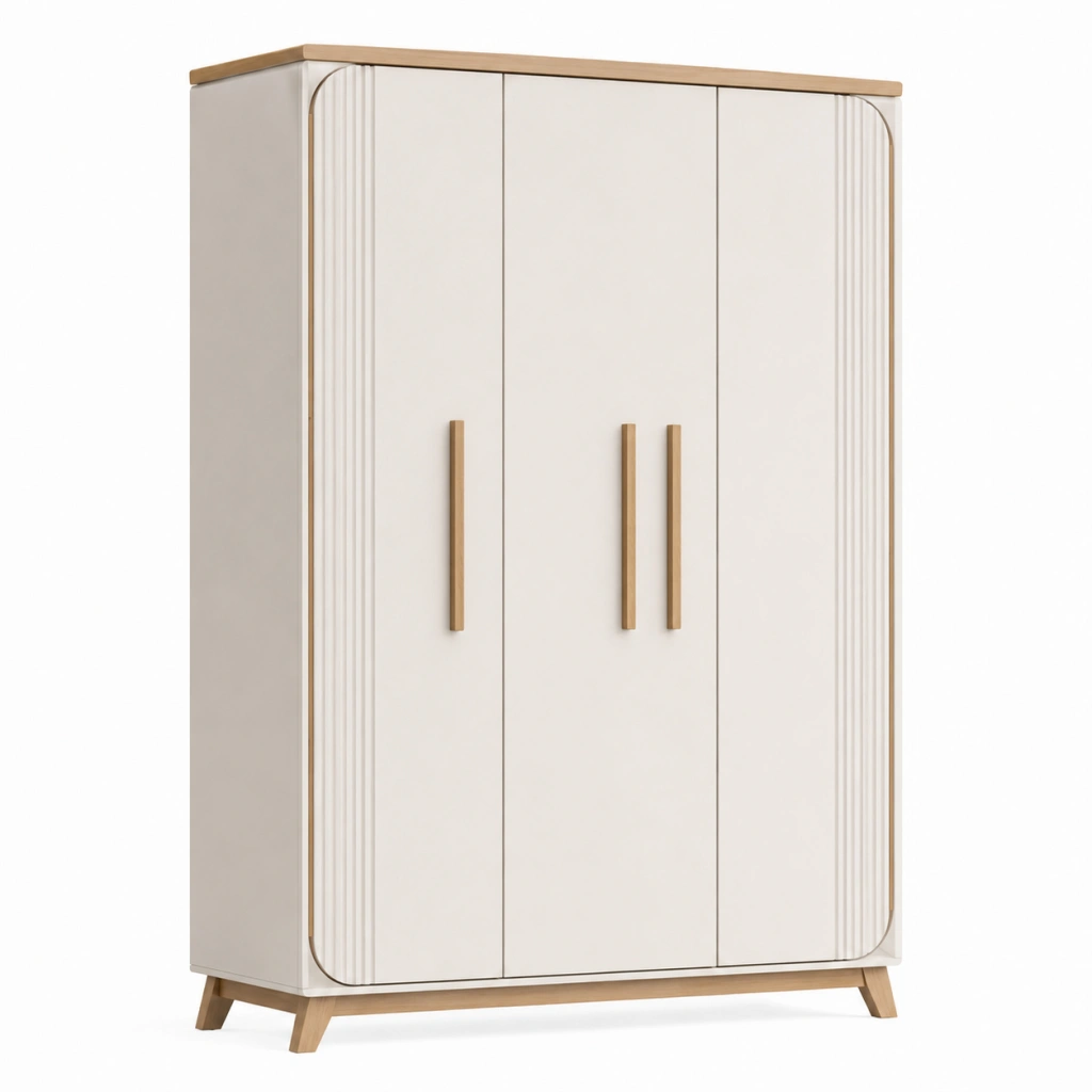 Armadio guardaroba 120 x 52 x 180 cm bianco e legno con 3 ante stile moderno