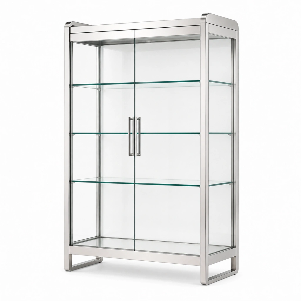 Vetrina 80 x 40 x 180 cm in vetro trasparente e metallo argento - mobile espositivo moderno con ante