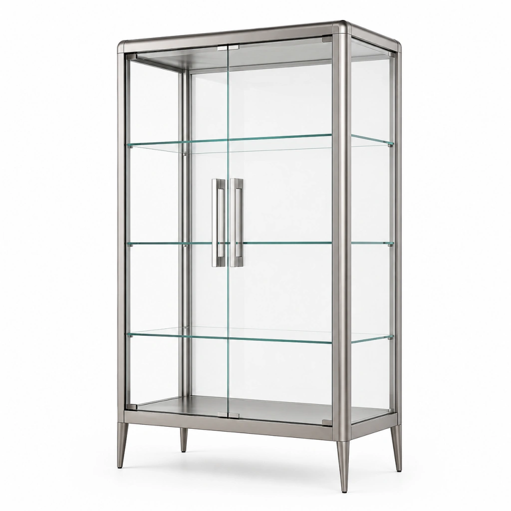 Vetrina 90 x 40 x 180 cm in vetro e metallo argento con ante - mobile espositivo moderno