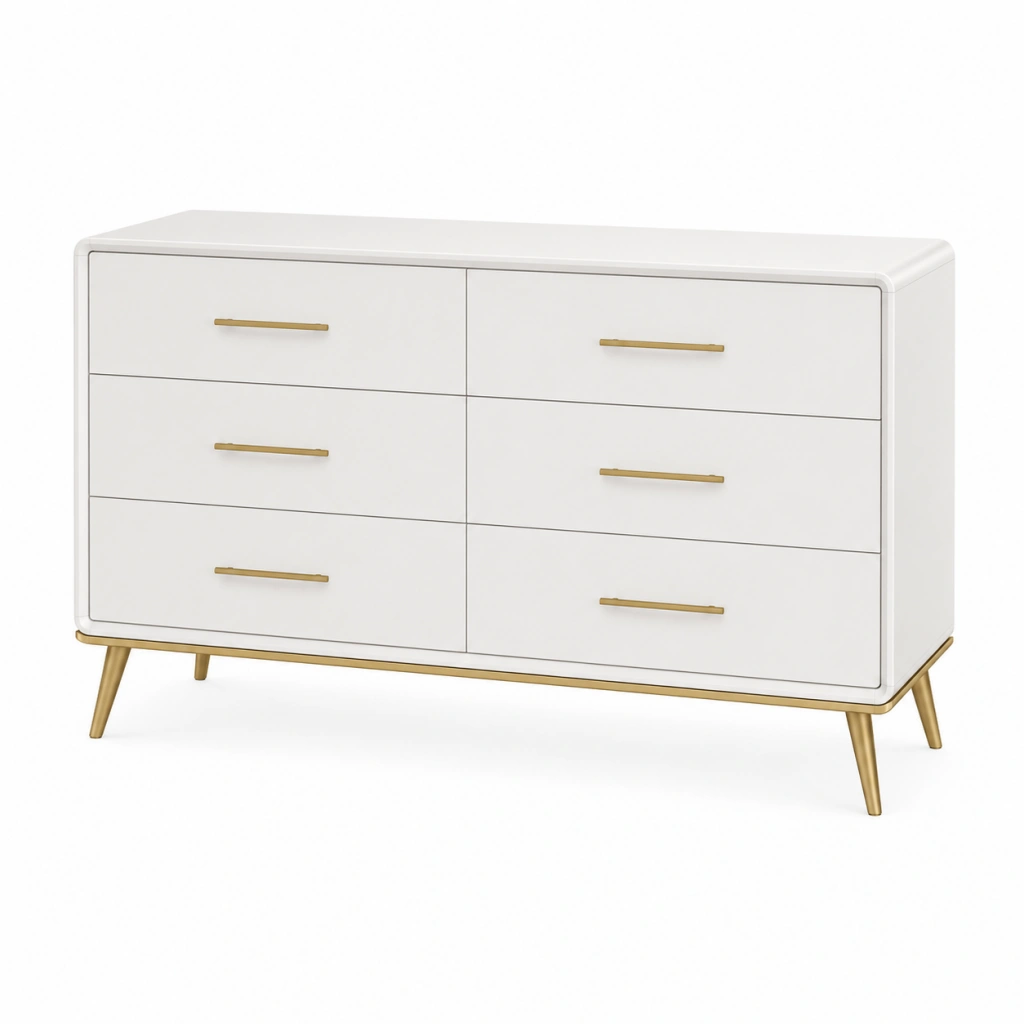 Cassettiera 140 x 45 x 80 cm bianca e oro - 6 cassetti stile moderno
