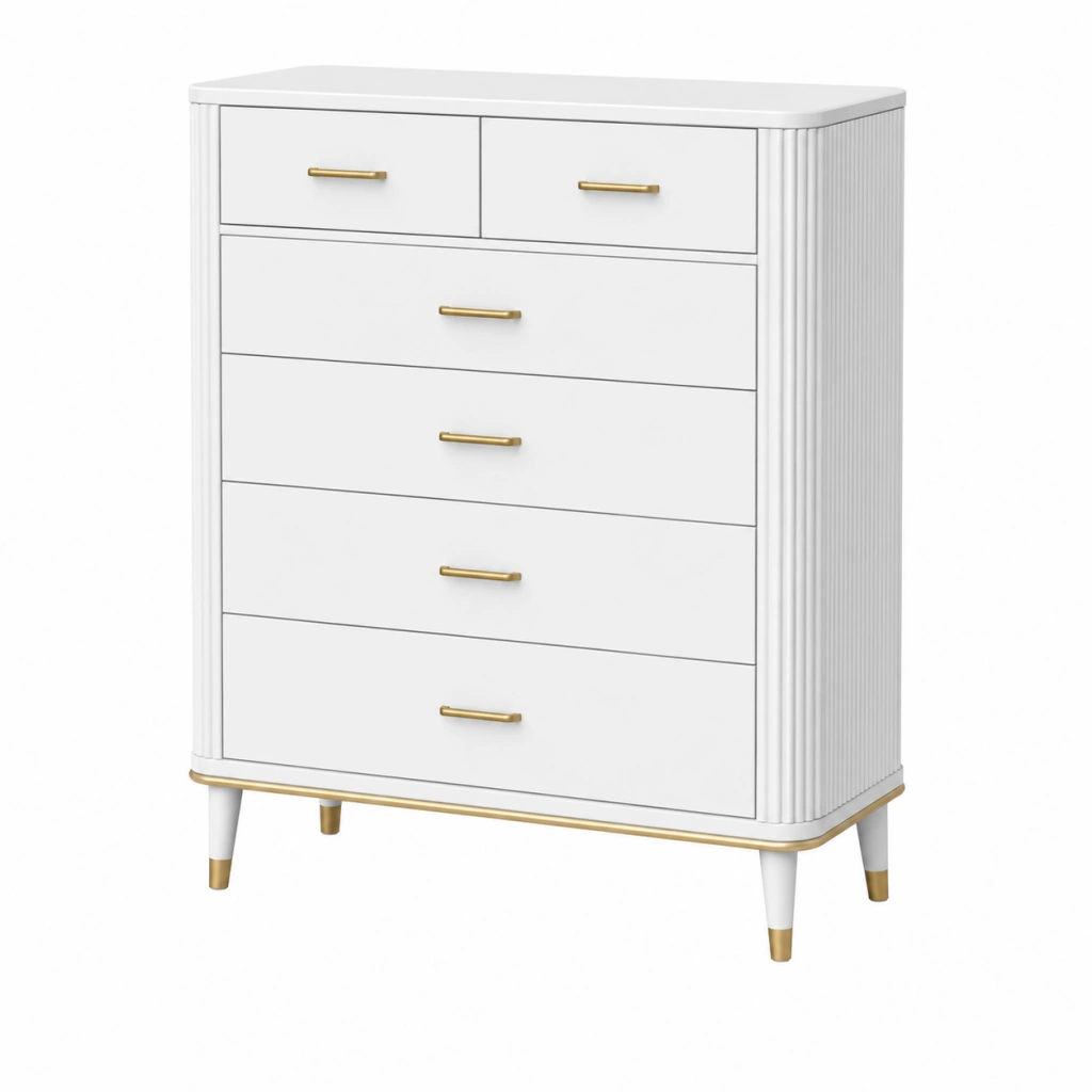 Cassettiera 90 x 45 x 110 cm in legno ingegnerizzato bianco con 6 cassetti stile moderno