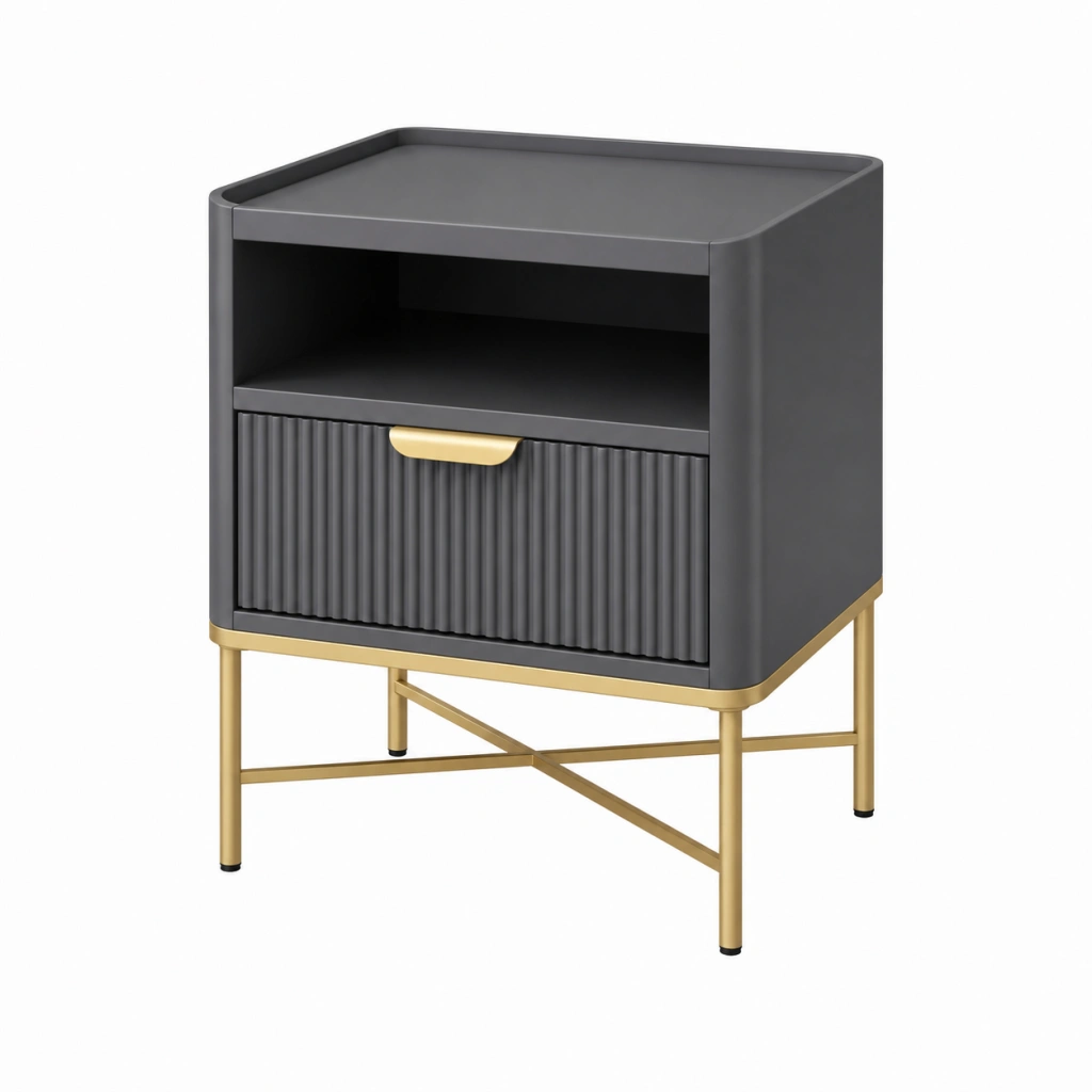 Comodino 45 x 40 x 60 cm in legno e metallo grigio antracite/oro - moderno con cassetto e vano aperto