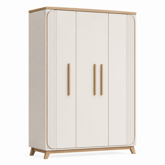 Armadio guardaroba 120 x 52 x 180 cm bianco e legno con 3 ante stile moderno