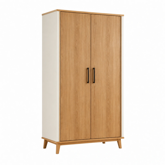 Armadio 90 x 55 x 180 cm in pannello effetto rovere e bianco - 2 ante stile nordico