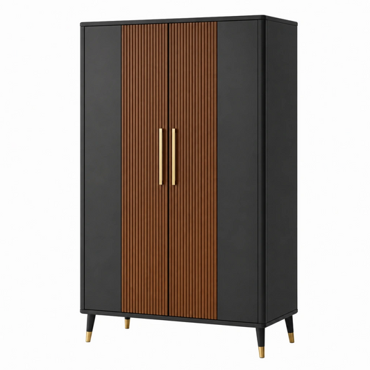 Armadio 90 x 45 x 180 cm nero e marrone con ante scanalate stile moderno