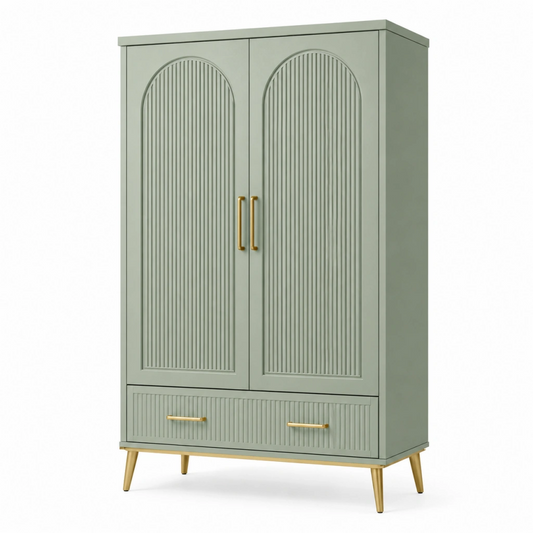 Armadio guardaroba 100 x 50 x 180 cm in legno ingegnerizzato verde salvia con cassetto stile moderno