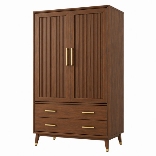 Armadio guardaroba 100 x 55 x 200 cm in legno marrone con ante scanalate e cassetti