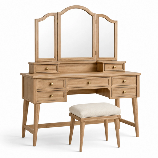 Set toeletta 120 x 50 x 165 cm in legno naturale con sgabello per camera stile classico