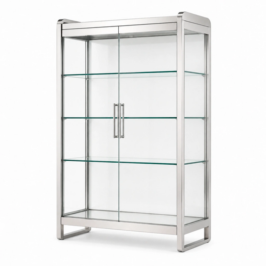 Vetrina 80 x 40 x 180 cm in vetro trasparente e metallo argento - mobile espositivo moderno con ante