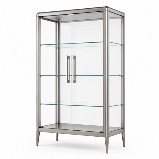 Vetrina 90 x 40 x 180 cm in vetro e metallo argento con ante - mobile espositivo moderno