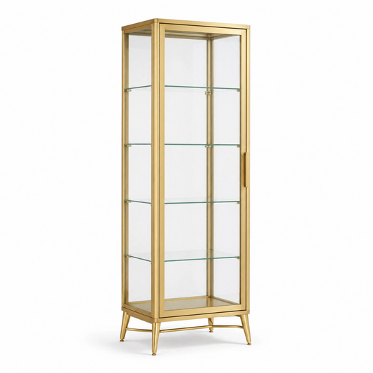 Vetrina 80 x 40 x 180 cm in vetro e metallo dorato con anta - stile moderno