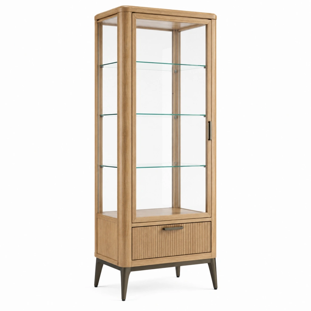 Vetrina 80 x 40 x 180 cm in legno marrone e vetro - mobile espositivo con cassetto stile moderno