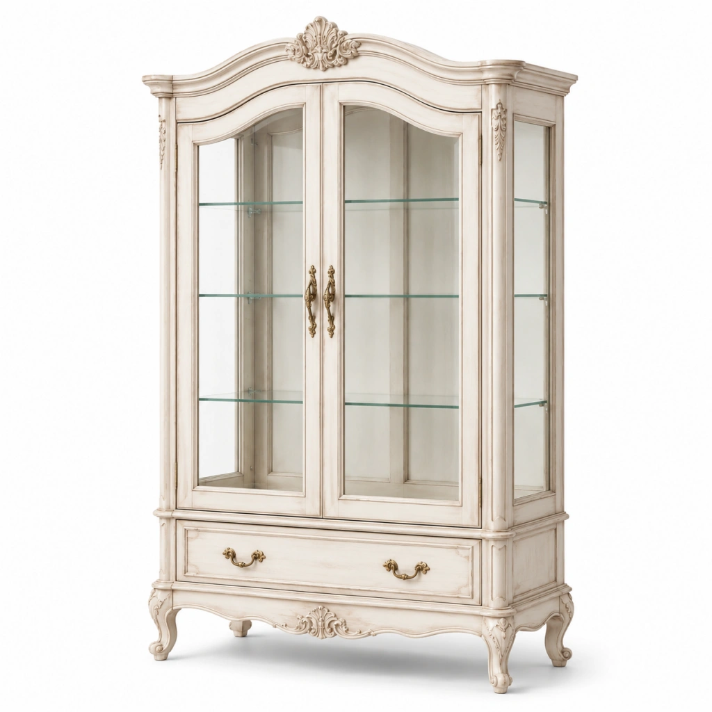 Vetrina 110 x 45 x 200 cm in legno e vetro crema - mobile espositore classico con ante