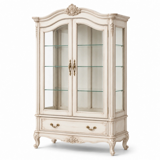 Vetrina 110 x 45 x 200 cm in legno e vetro crema - mobile espositore classico con ante