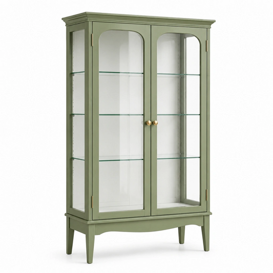 Vetrina 90 cm 40 cm 180 cm in legno e vetro verde salvia stile classico per esposizione