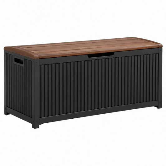 Cassapanca da esterno 120 x 60 x 63 cm in legno e metallo marrone/nero - contenitore moderno con coperchio
