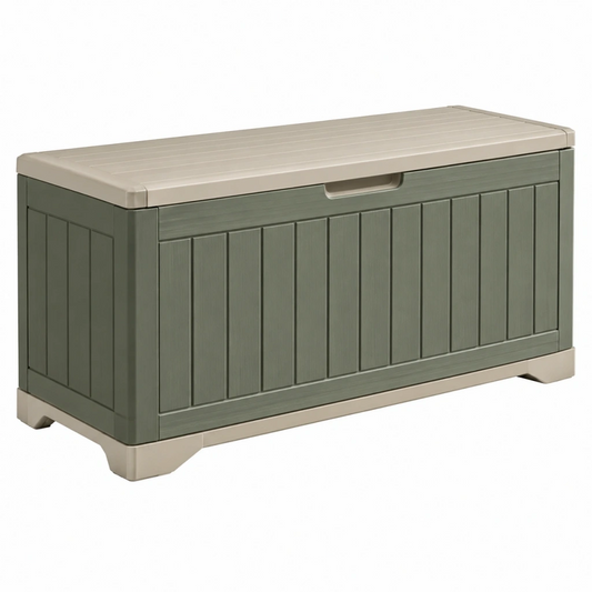 Cassapanca contenitore da esterno 120 x 55 x 60 cm in plastica verde salvia e beige - stile moderno