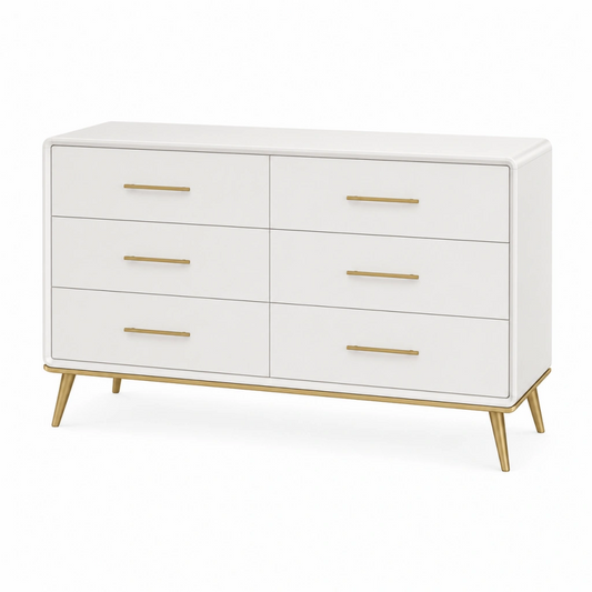 Cassettiera 140 x 45 x 80 cm bianca e oro - 6 cassetti stile moderno