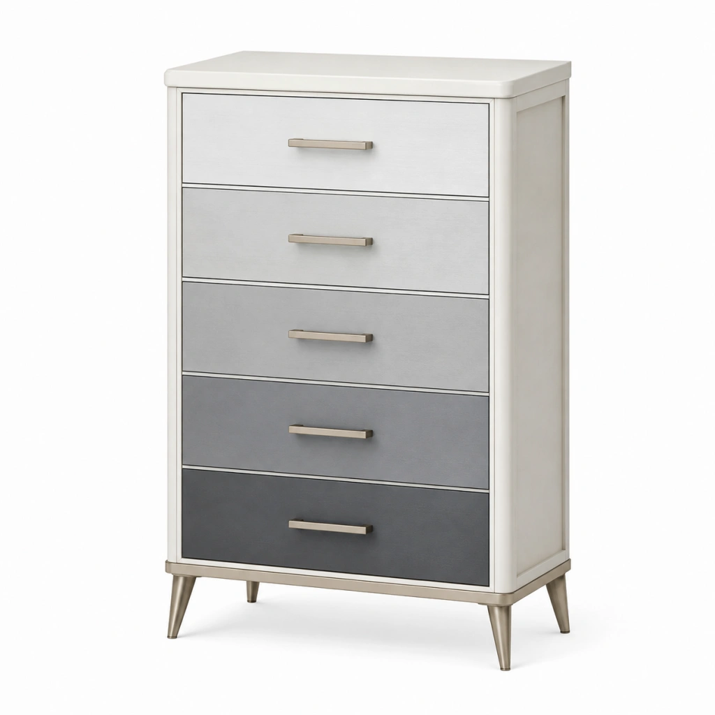 Cassettiera 80 x 45 x 125 cm in legno bianco/grigio a 5 cassetti stile moderno