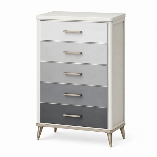 Cassettiera 80 x 45 x 125 cm in legno bianco/grigio a 5 cassetti stile moderno