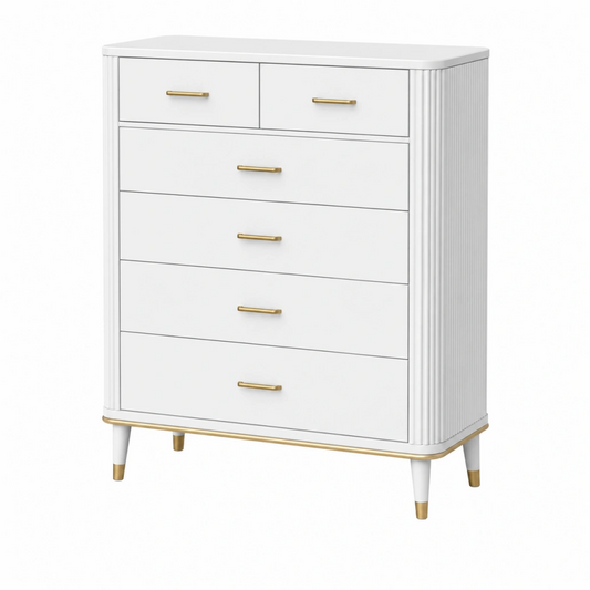Cassettiera 90 x 45 x 110 cm in legno ingegnerizzato bianco con 6 cassetti stile moderno