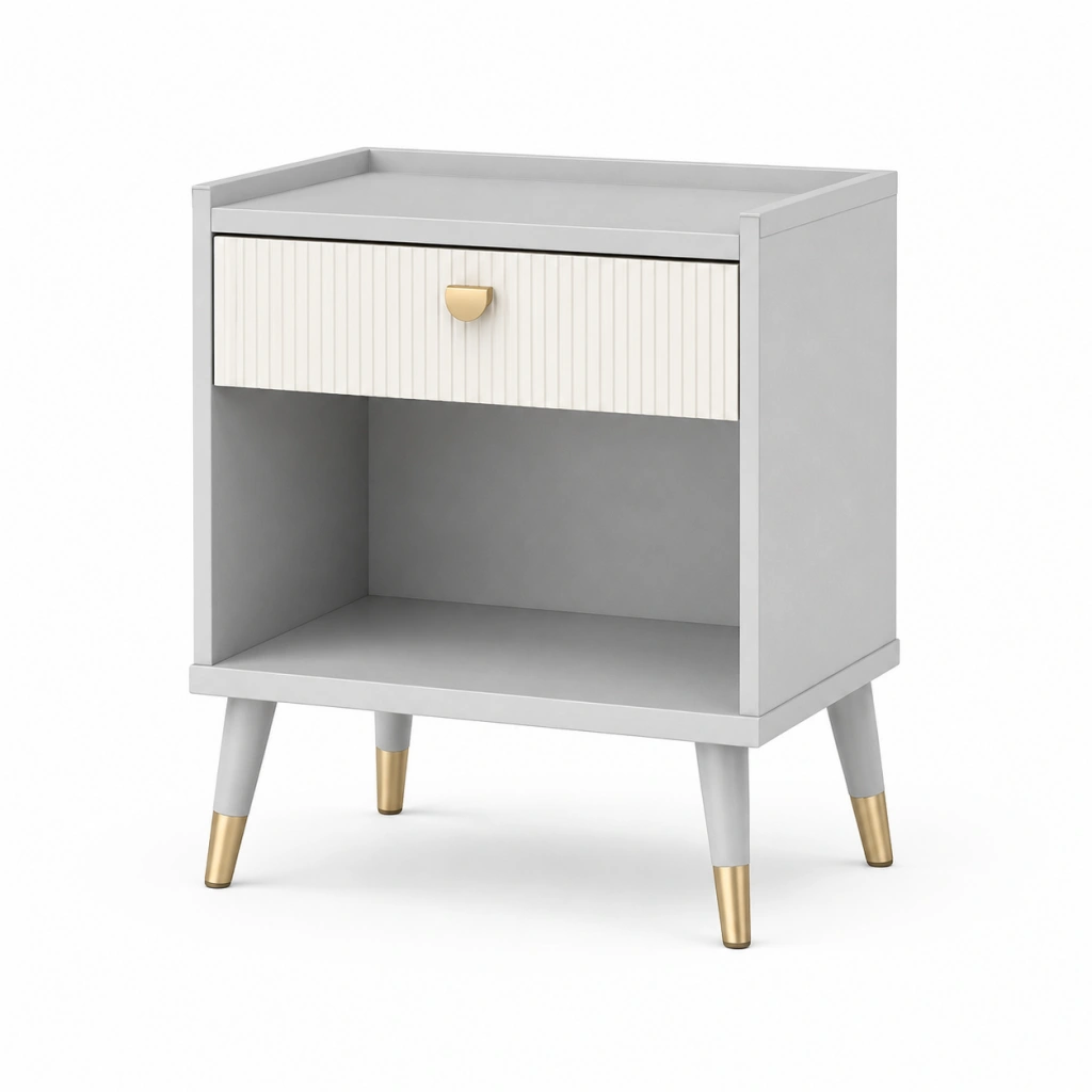Comodino 50 x 40 x 65 cm in legno grigio e bianco con cassetto - stile moderno
