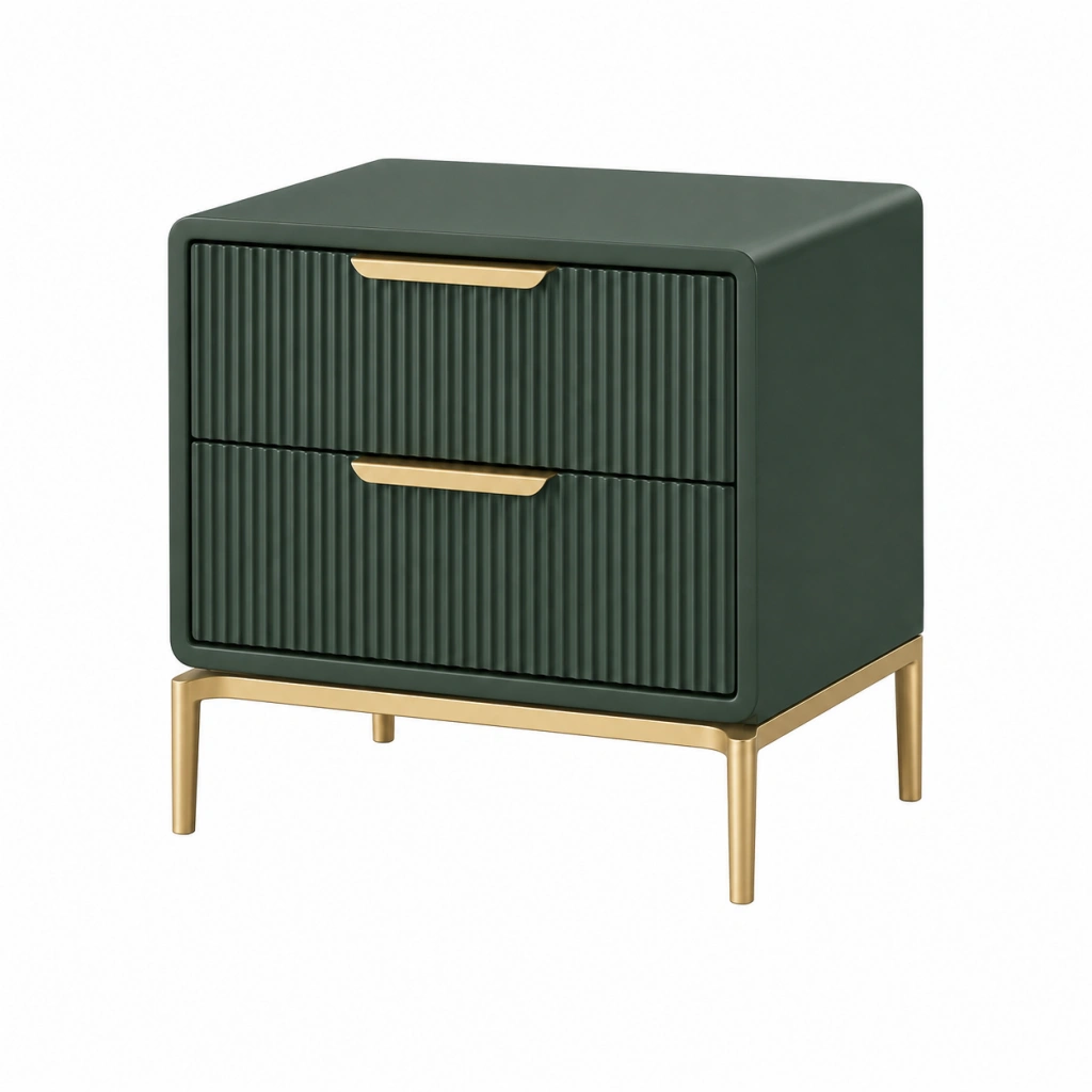 Comodino 50 x 40 x 55 cm verde scuro in legno con 2 cassetti stile moderno