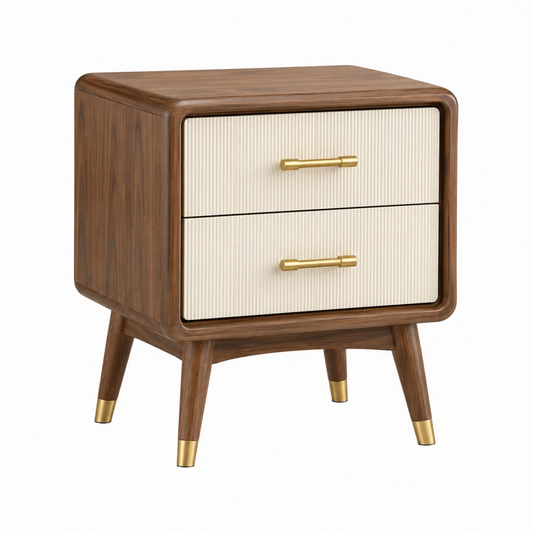 Comodino 50 x 40 x 60 cm in legno marrone e crema con 2 cassetti stile moderno