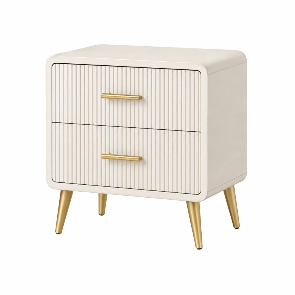 Comodino 50 x 40 x 55 cm in legno ingegnerizzato bianco con 2 cassetti stile moderno