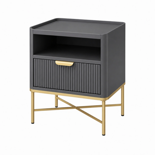 Comodino 45 x 40 x 60 cm in legno e metallo grigio antracite/oro - moderno con cassetto e vano aperto