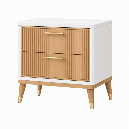 Comodino 60 x 40 x 65 cm in legno bianco naturale con 2 cassetti stile moderno